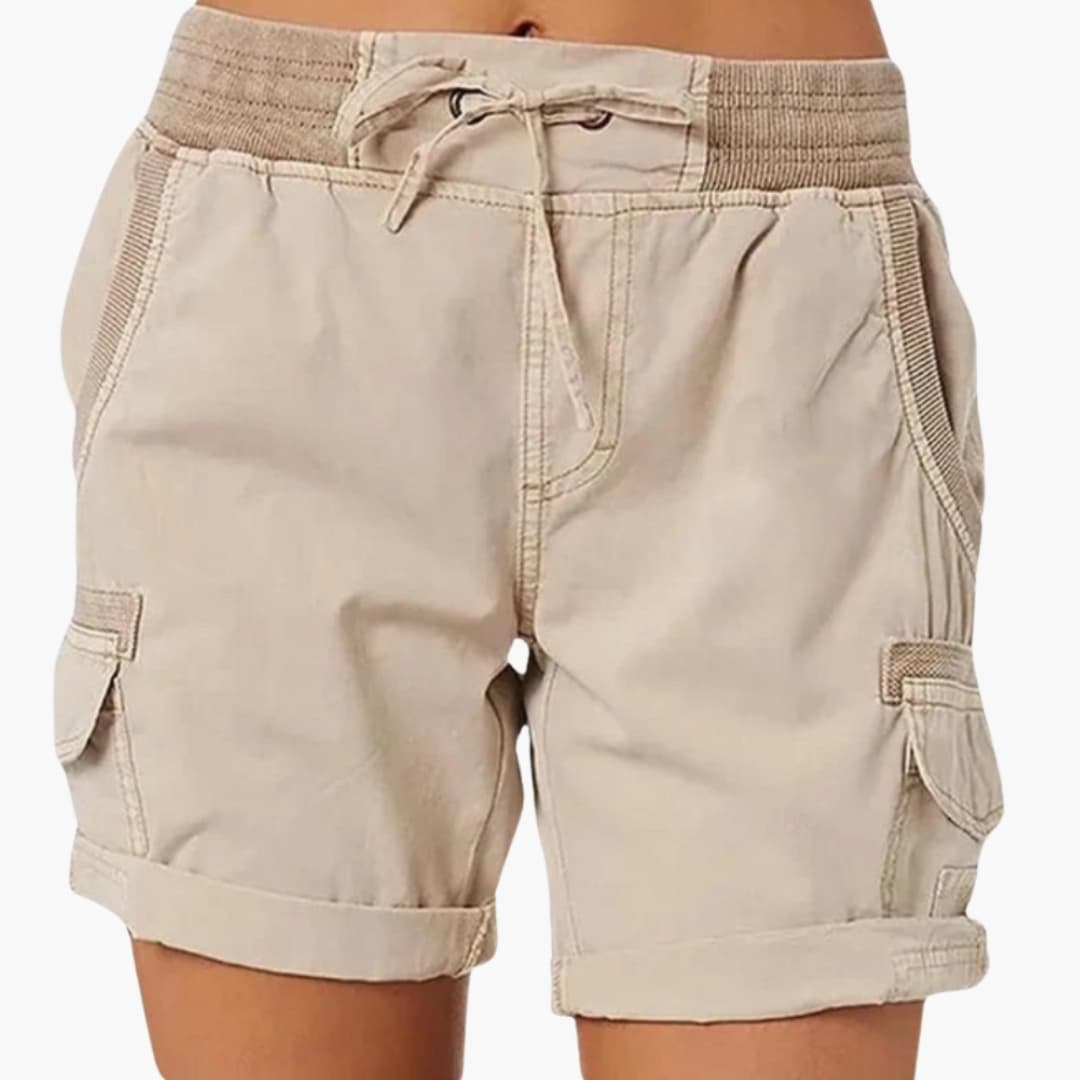 Women's Cargo Shorts Drawstring Waist Multi-Pocket Beige - Fashinoza