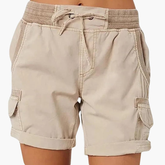Women's Cargo Shorts Drawstring Waist Multi-Pocket Beige - Fashinoza