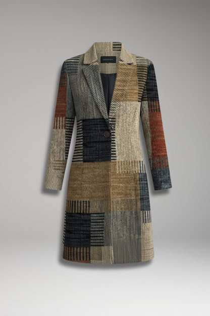 Women's Checked Blazer Lapel Collar Straight Fit - 
Fashinoza