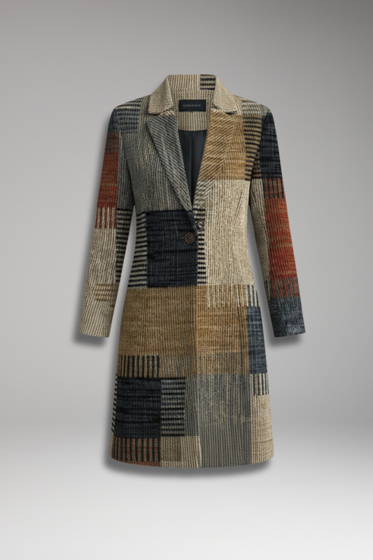 Women's Checked Blazer Lapel Collar Straight Fit - 
Fashinoza