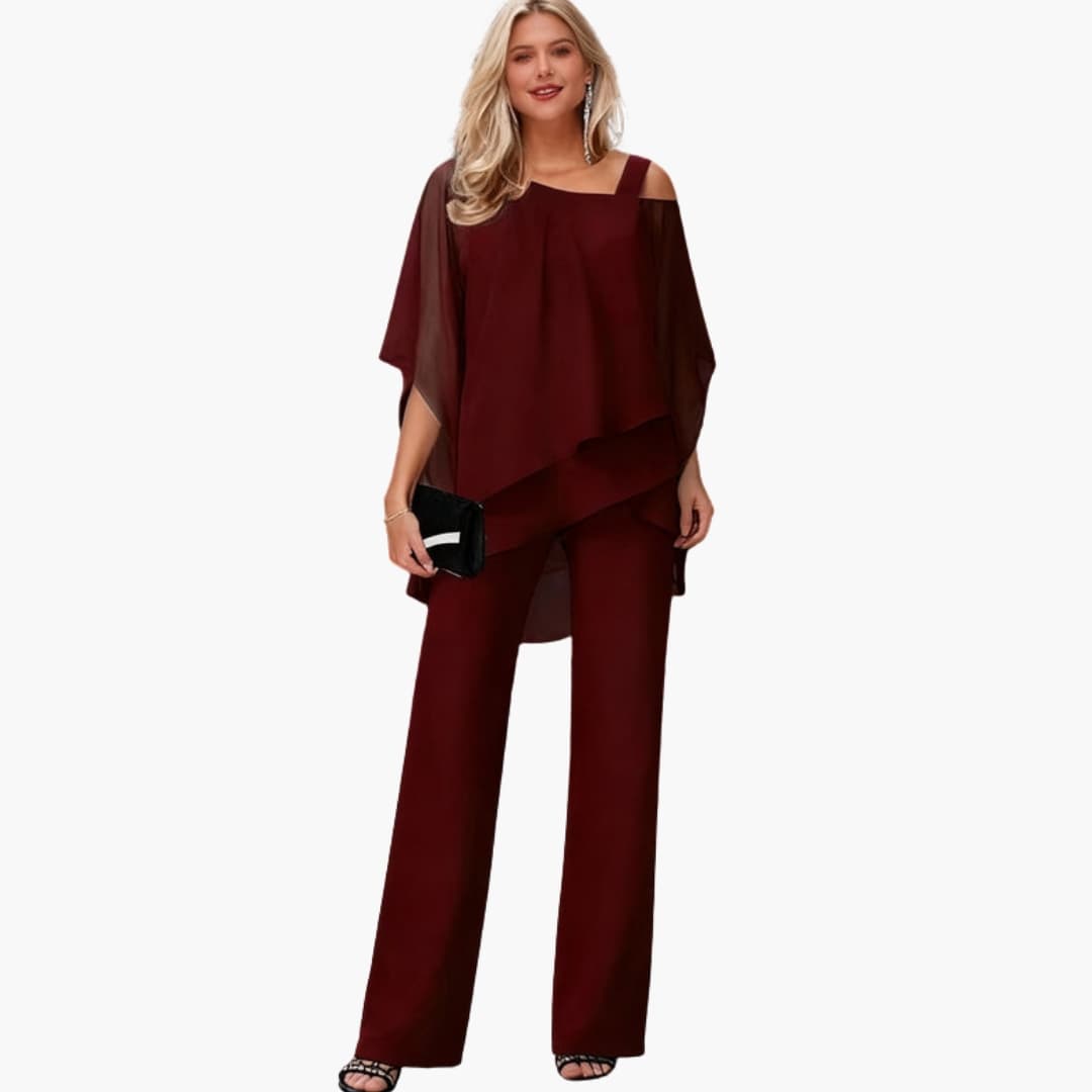 Women's Chiffon Two Piece Short Sleeve Ankle Pants - Fashinoza