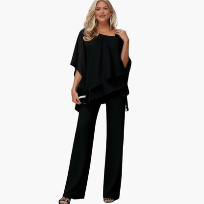 Women's Chiffon Two Piece Short Sleeve Ankle Pants