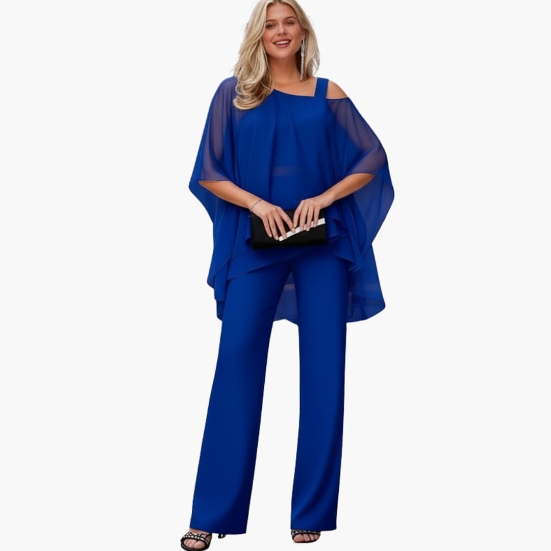 Women's Chiffon Two Piece Short Sleeve Ankle Pants