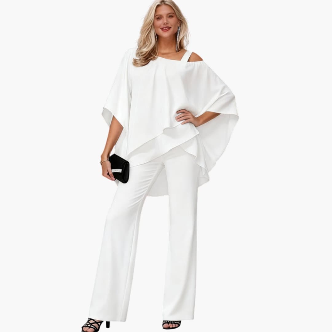 Women's Chiffon Two Piece Short Sleeve Ankle Pants