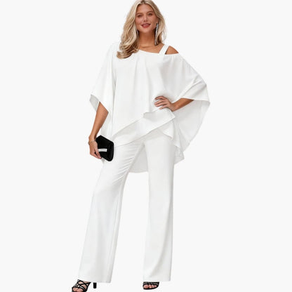 Women's Chiffon Two Piece Short Sleeve Ankle Pants