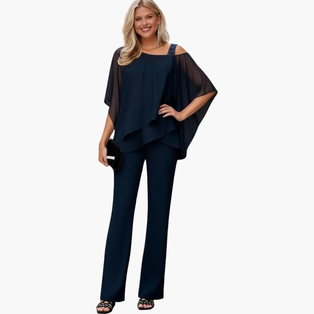 Women's Chiffon Two Piece Short Sleeve Ankle Pants