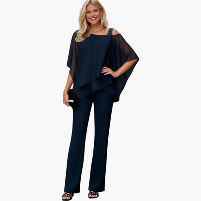 Women's Chiffon Two Piece Short Sleeve Ankle Pants
