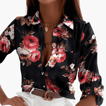 Women's Classic Long Sleeve Crew Neck Blouse Cotton Plain White