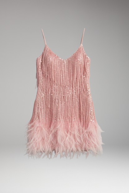 Women's Fringe Feather Hem Cocktail Dress - 
Fashinoza