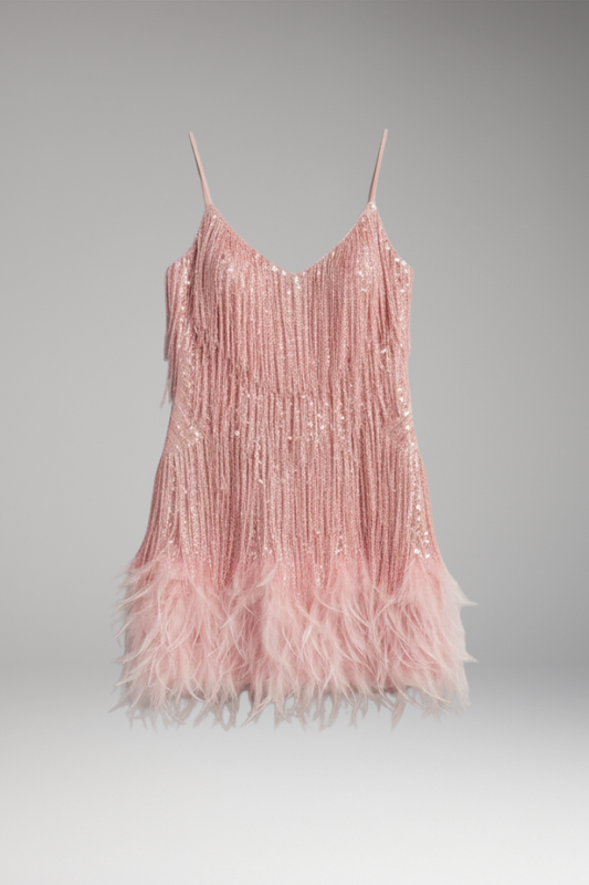 Women's Fringe Feather Hem Cocktail Dress - 
Fashinoza