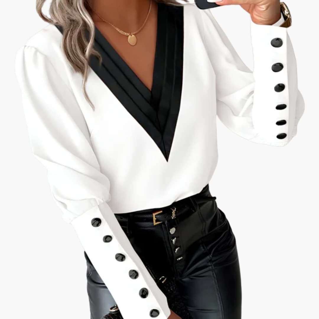 Women's Long Sleeve V-Neck Blouse Woven Multicolor
