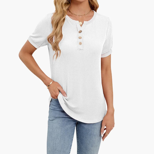 Women's V-Neck T-Shirt Short Sleeve Blend - Fashinoza