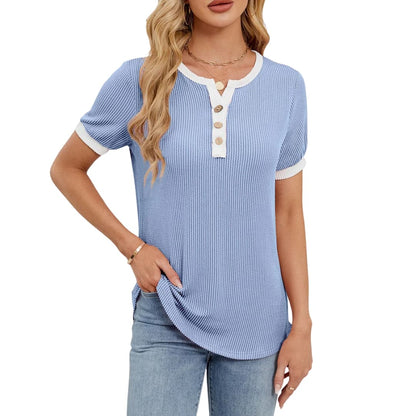 Women's V-Neck T-Shirt Short Sleeve Blend