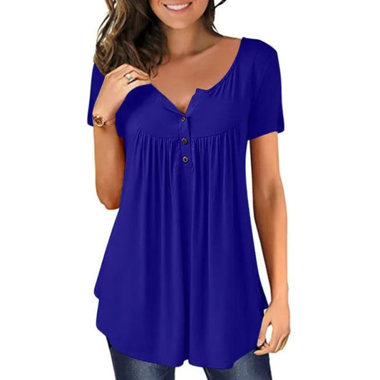 Women's Long Sleeve Woven Blouse Crew Neck Button Accent - Fashinoza