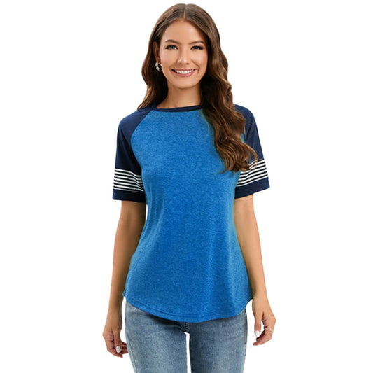 Women's Raglan Crew Neck T-Shirt Striped Short Sleeve - Fashinoza