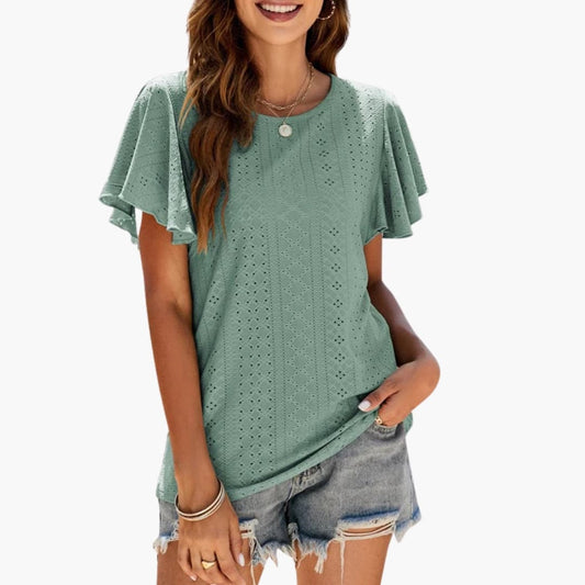 Women's Ruffle Short Sleeve T-Shirt - Fashinoza