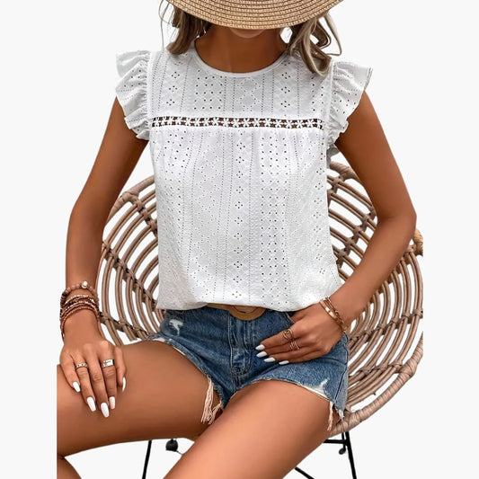 Women's Short Sleeve T-Shirt Crew Neck Ruffle Trim - Fashinoza