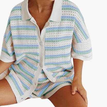 Women's Crochet Two Piece Set Short Sleeve and Shorts