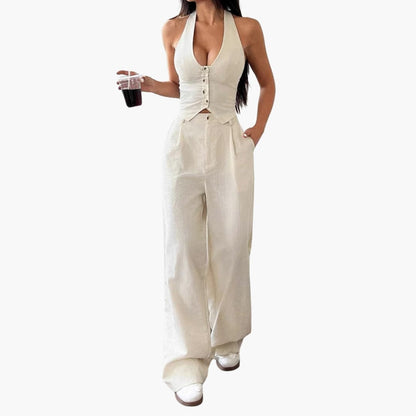 Women's Two-Piece Crop Pants Set - Fashinoza