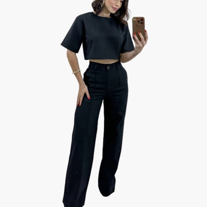 Women's Two-Piece Crop Pants Set - Fashinoza