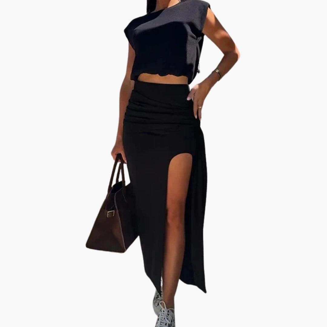 Women's Crop High-Waist Maxi Skirt Set