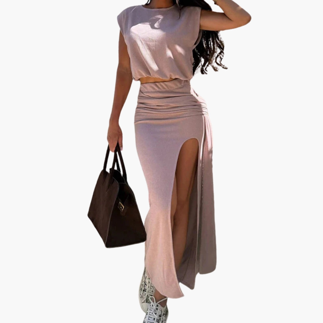Women's Crop High-Waist Maxi Skirt Set