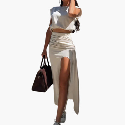 Women's Crop High-Waist Maxi Skirt Set