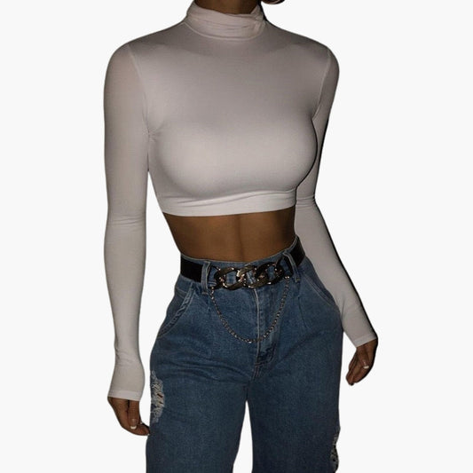 Women's Long Sleeve Crop High Collar - Fashinoza