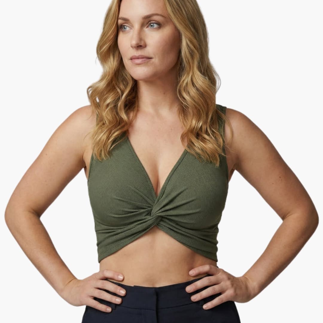 Women's V Neck Crop with Front Knot Detail - Fashinoza