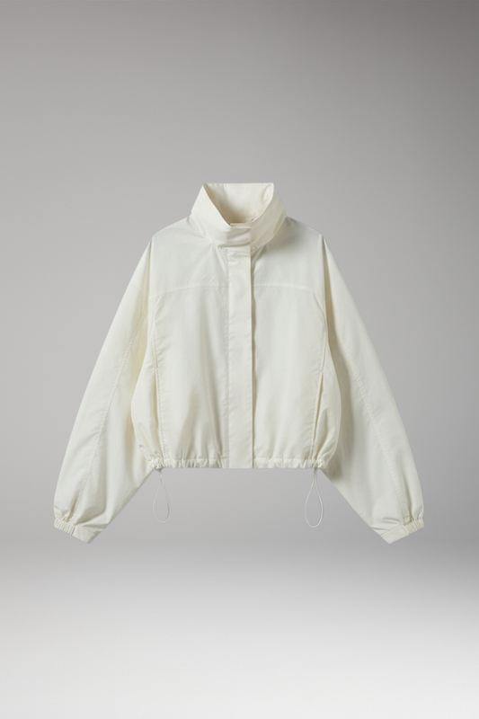 Women's Cropped Windbreaker Jacket Elasticated Hem Black - 
Fashinoza