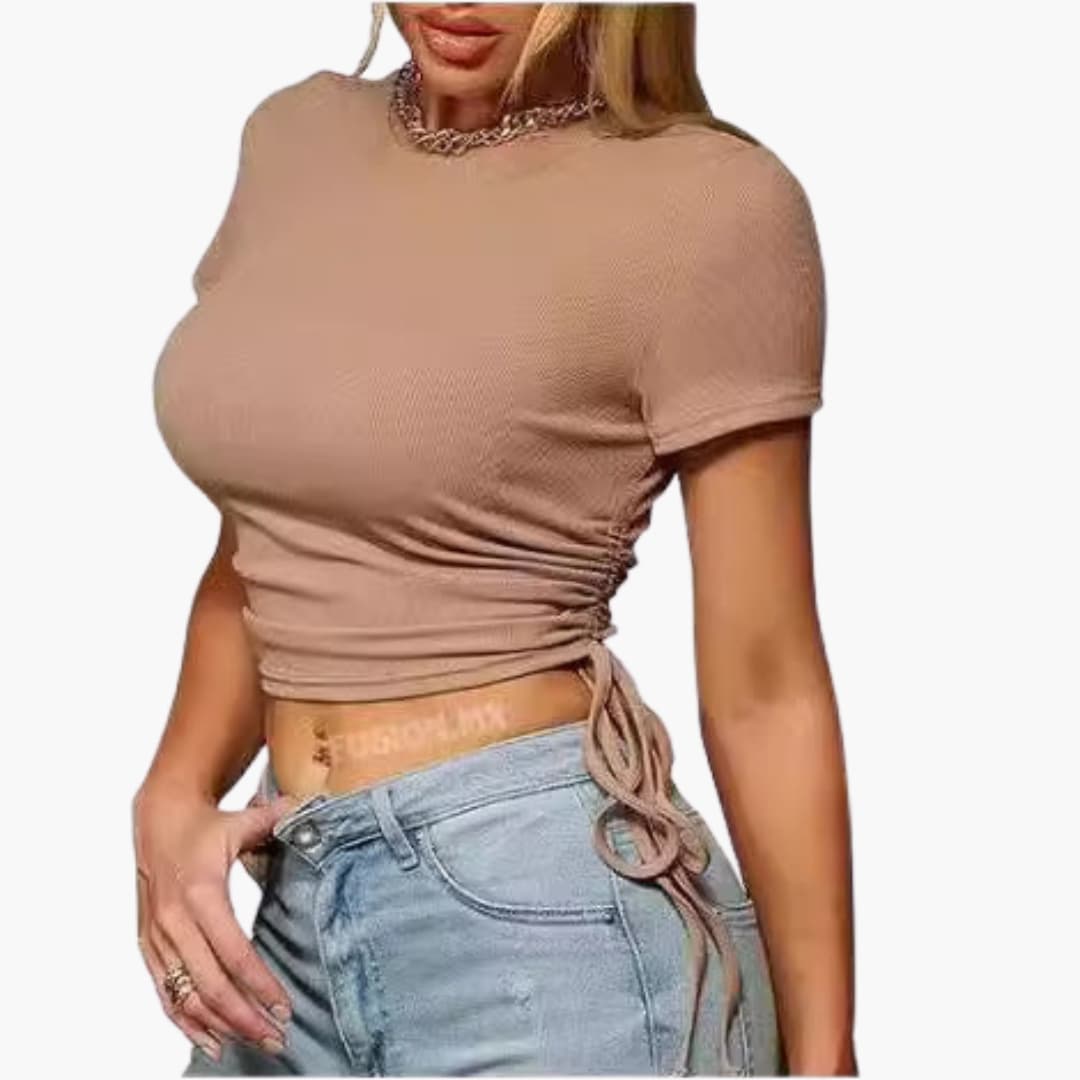 Women's Short Sleeve Cropped T-Shirt Adjustable Side Ties