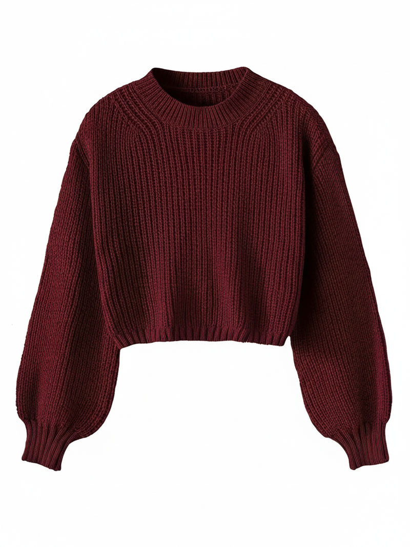 Women's Cropped Crew Neck Sweater - Fashinoza