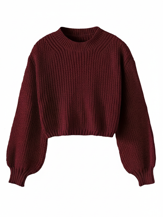 Women's Cropped Crew Neck Sweater - Fashinoza