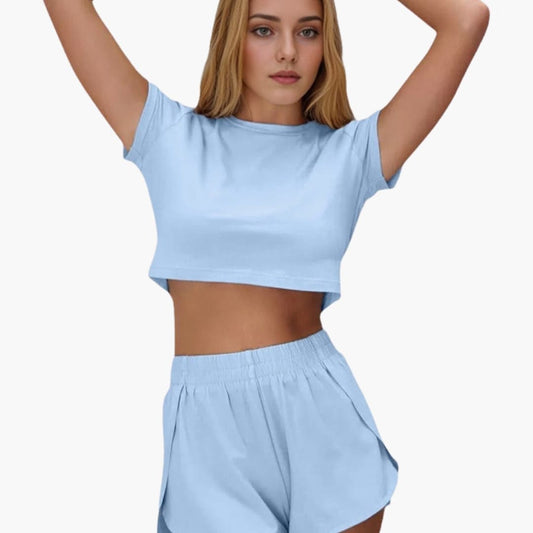 Women's Lounge Set Cropped T-Shirt And Shorts - Fashinoza