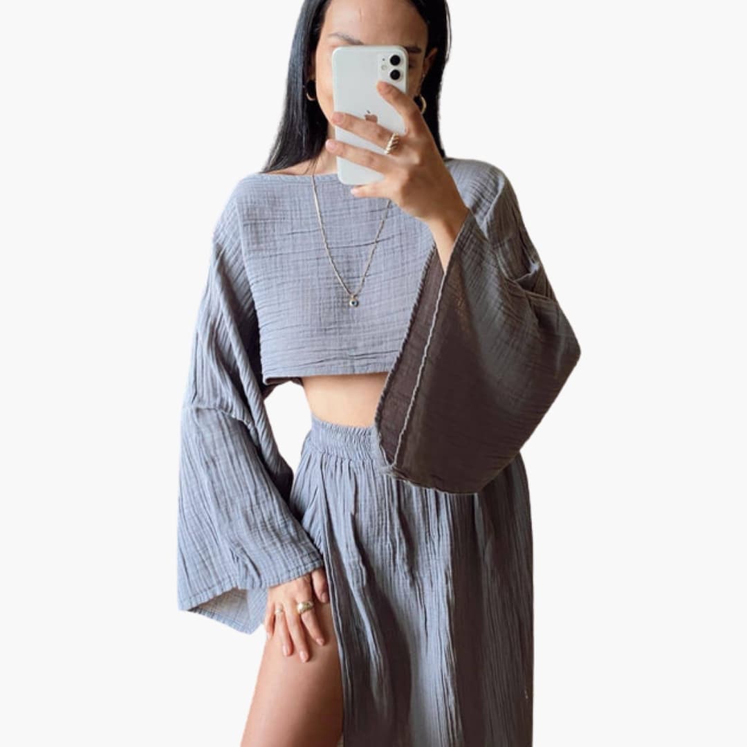 Women's Two Piece Cropped Maxi Skirt Set