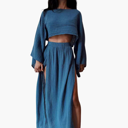 Women's Two Piece Cropped Maxi Skirt Set - Fashinoza