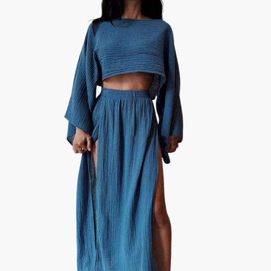Women's Two Piece Cropped Maxi Skirt Set - Fashinoza