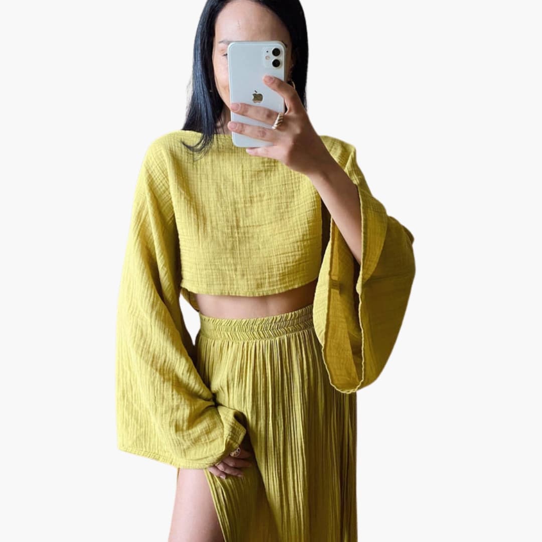 Women's Two Piece Cropped Maxi Skirt Set