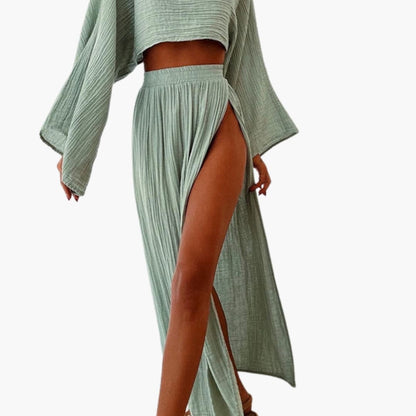 Women's Two Piece Cropped Maxi Skirt Set