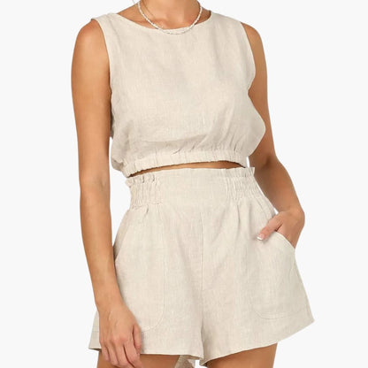 Women's Two-Piece Shorts Set Drawstring Elastic Waist - Fashinoza