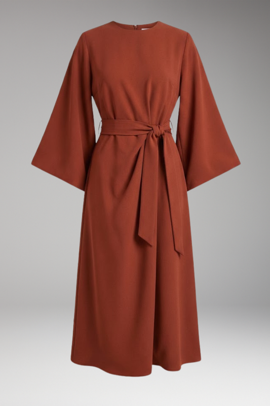 Women's Lantern Sleeve Dress with Belt - 
Fashinoza