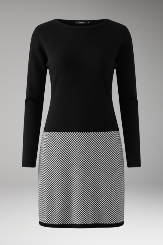Women's Long Sleeve Houndstooth Dress - 
Fashinoza