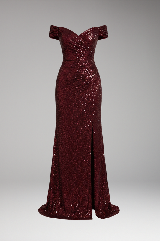 Women's Off Shoulder Sequin Dress - 
Fashinoza