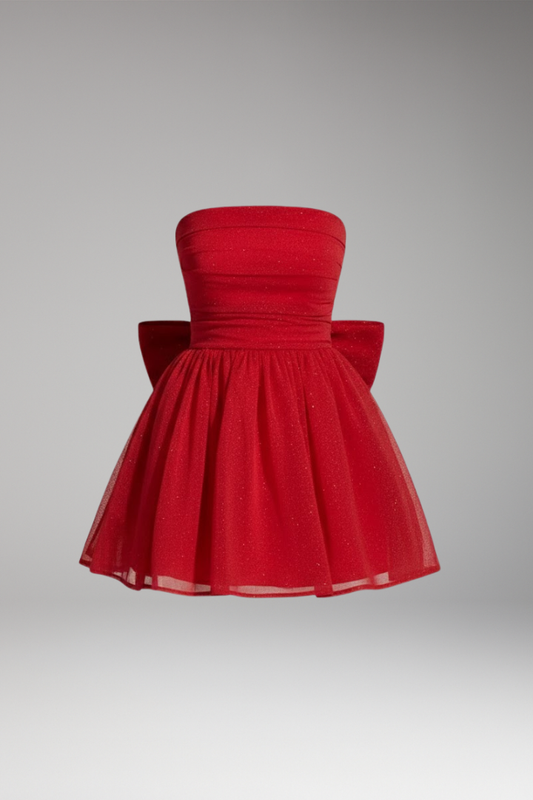 Women's Shimmer Dress with Large Bow - 
Fashinoza