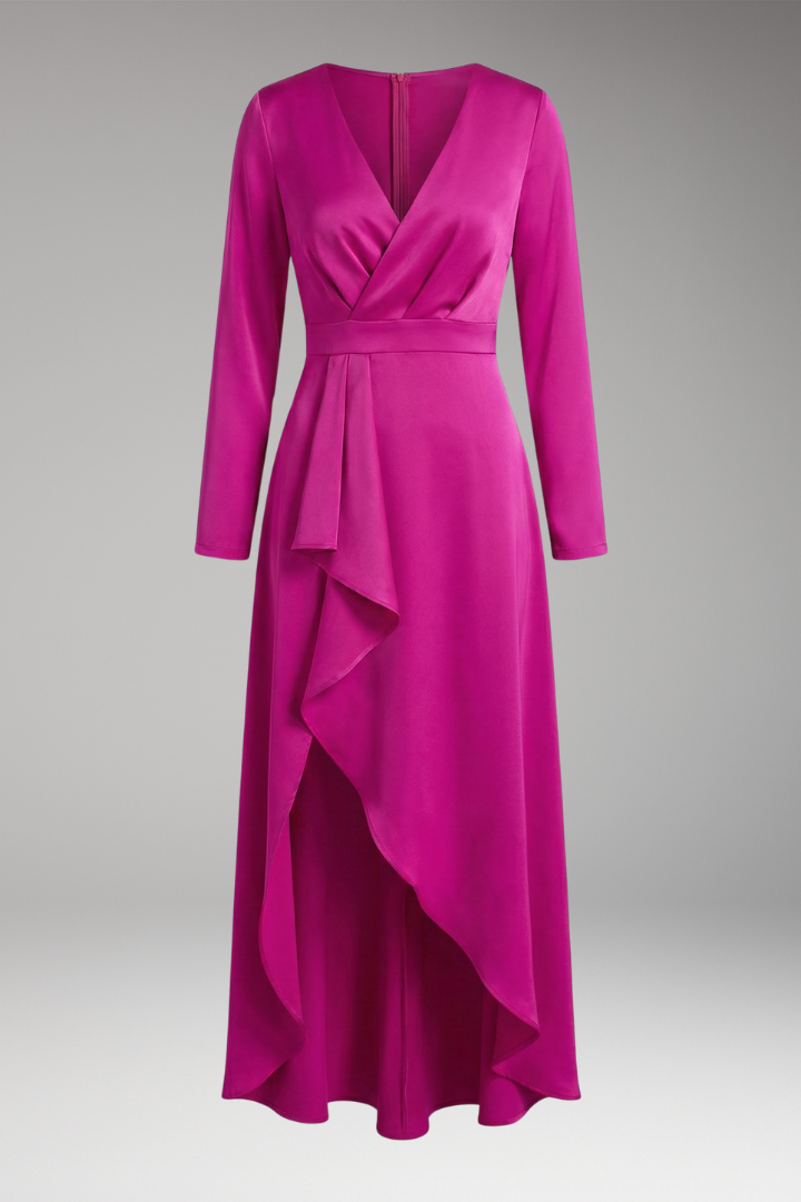 Women's V-Neck Asymmetrical Dress - 
Fashinoza