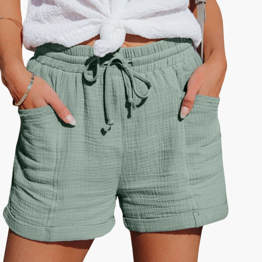Women's Elastic Waist Shorts with Pockets - Fashinoza