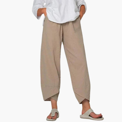 Women's Tapered Pants Elastic Waist Full-Length Black Trousers - Fashinoza
