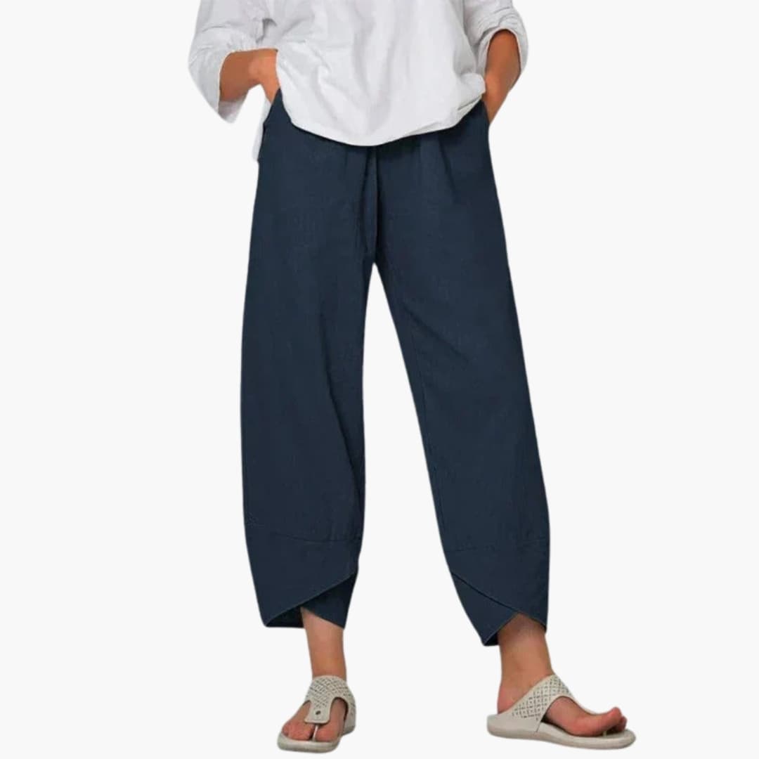 Women's Tapered Pants Elastic Waist Full-Length Black Trousers