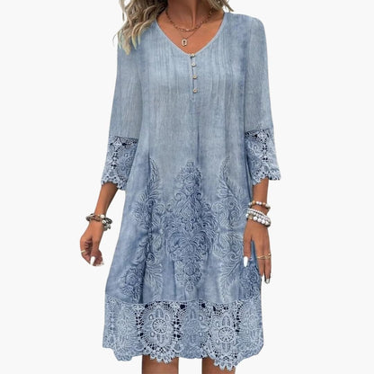Women's Short Sleeve Embroidered Midi Dress - Fashinoza