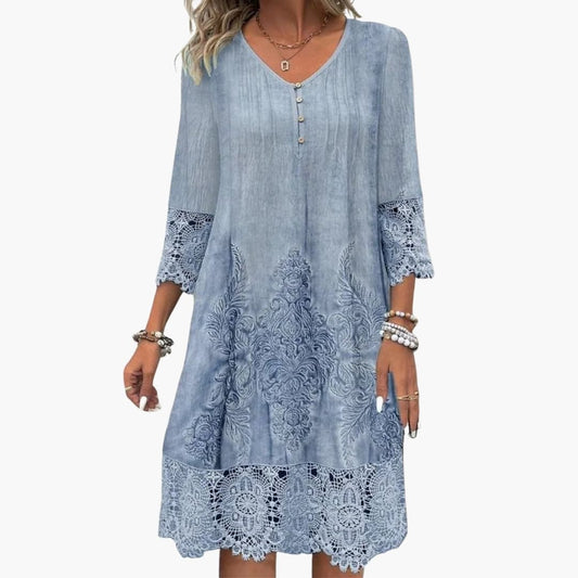 Women's Short Sleeve Embroidered Midi Dress - Fashinoza